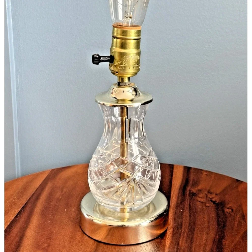 Vintage Cut Glass‎ Accent Lamp Brass-Plated Base 9.5